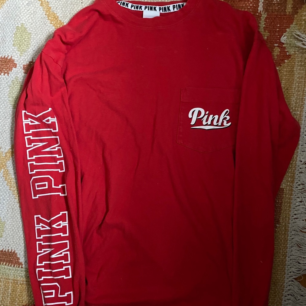 PINK red long sleeve crewneck